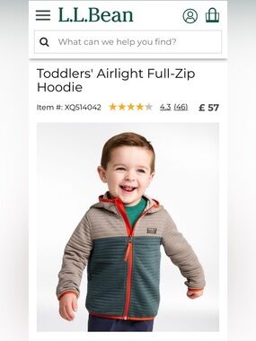 ⛰️ LLBean Toddlers' Airlight Full-Zip Hoodie